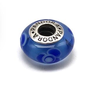 Pandora Retired Blue Flowers For You Floral Flower Murano Glass Bead Charm